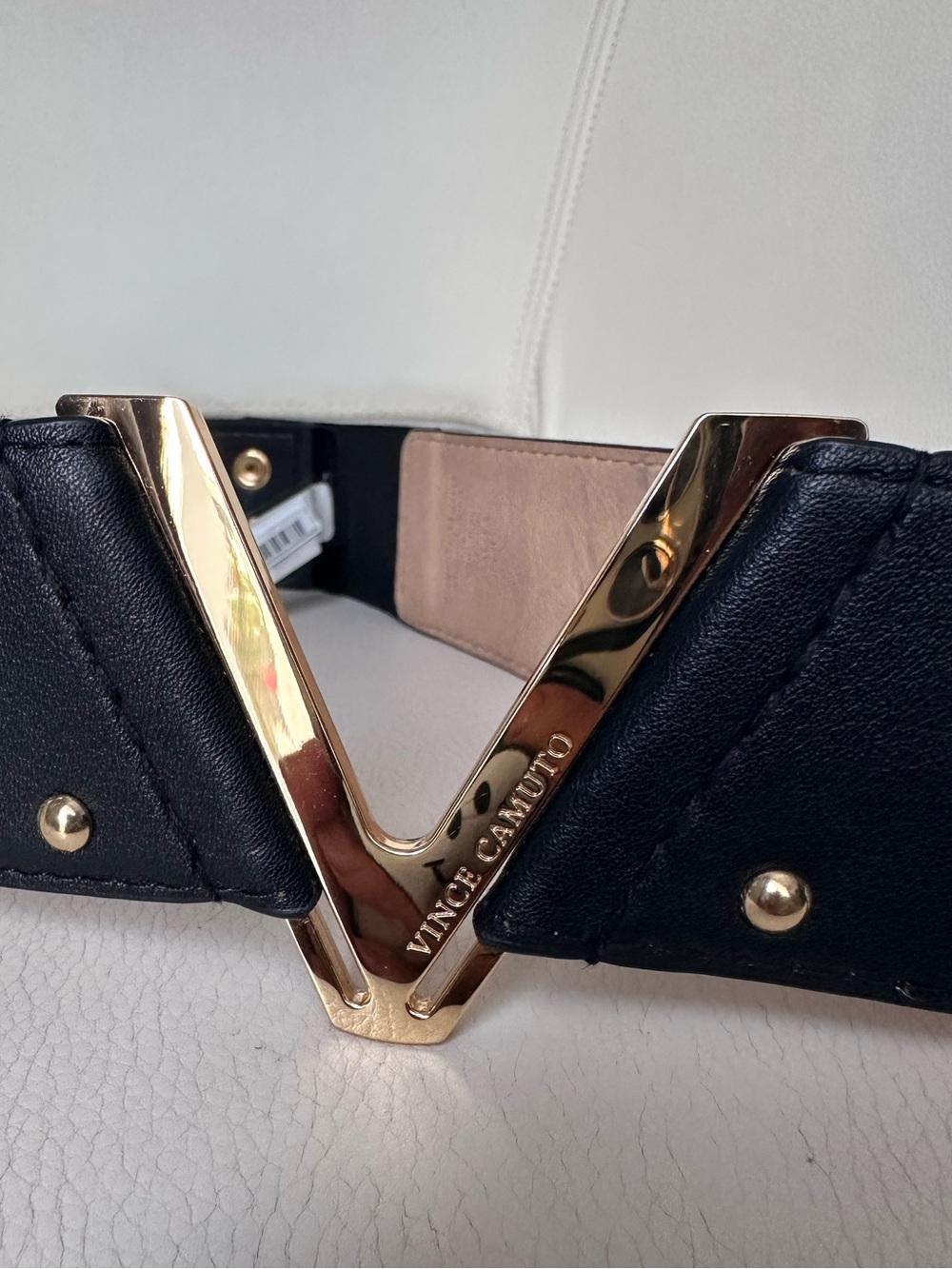 Vince Camuto Black Belt with Gold V Buckle